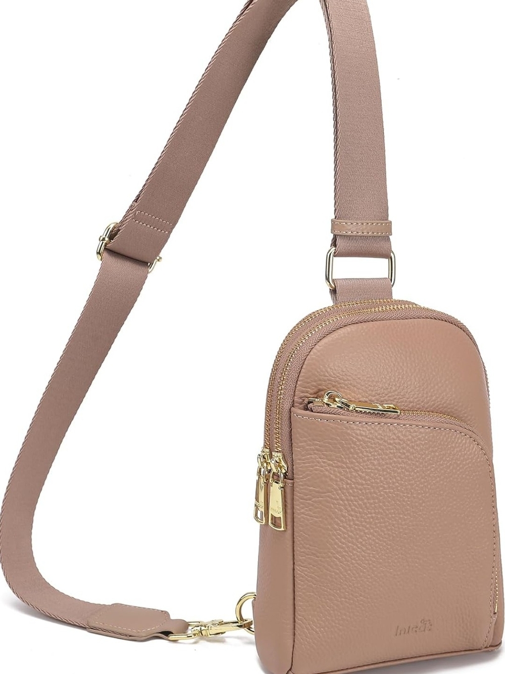 Taupe Crossbody Sling Bag with Gold Hardware